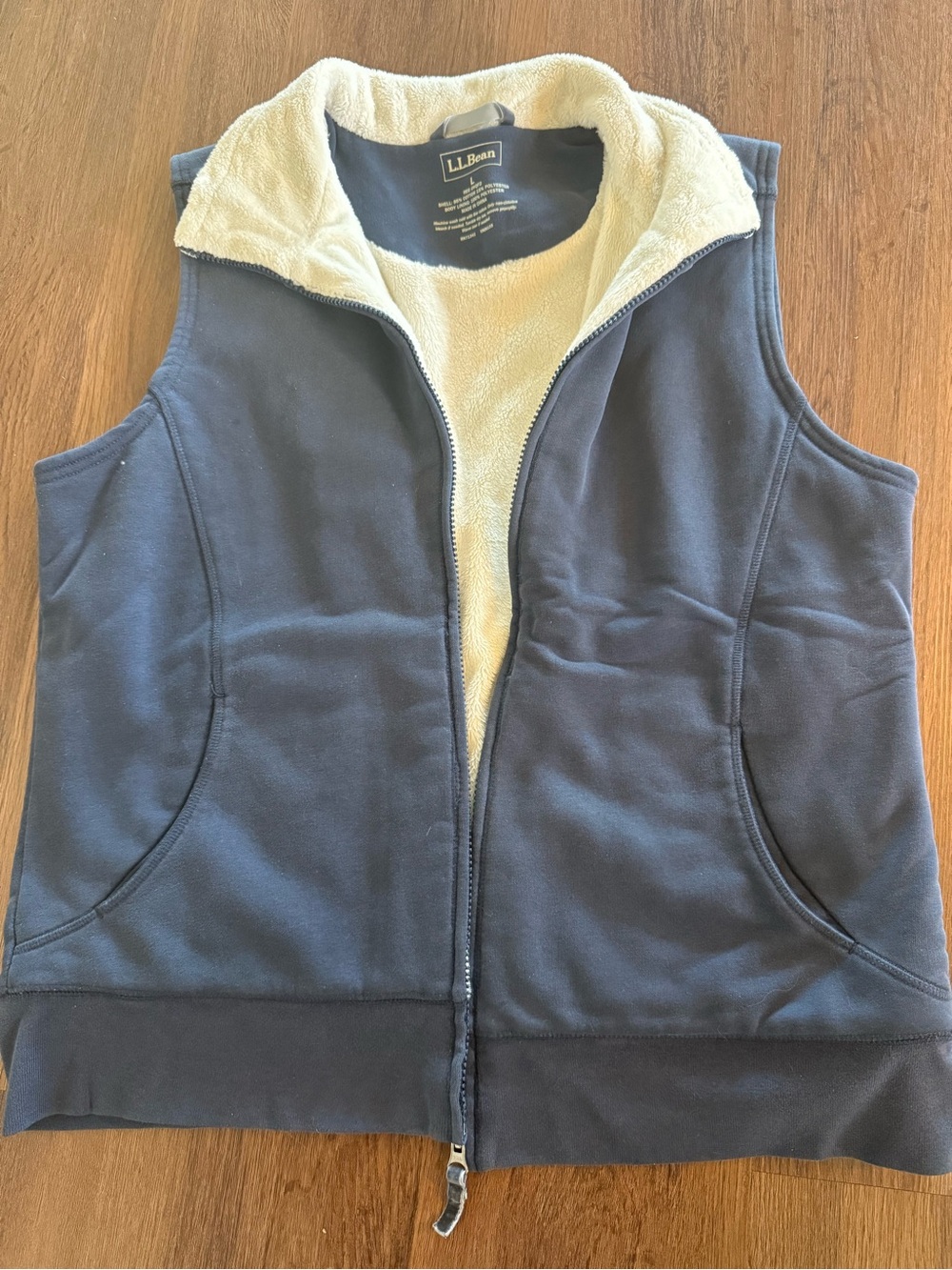 L.L. Bean Navy and Cream Plush Sherpa Vest